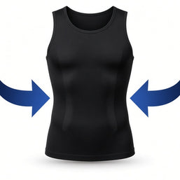 V-Flex Compression Tank in black with arrows showing waist compression